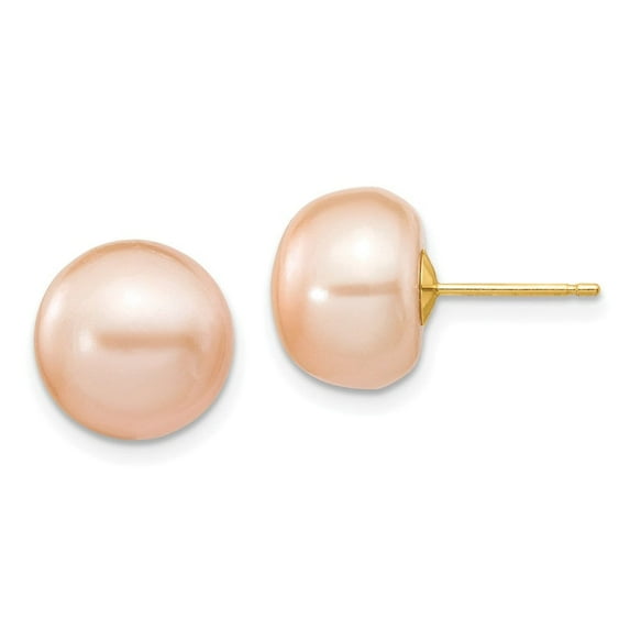 Auriga Fine Jewelry 14K Yellow Gold 10-11mm Pink Button Pearl Stud Earrings for Women