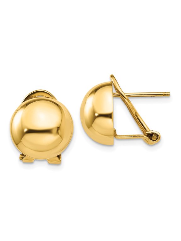 Fine Jewelry 14K Yellow Gold 12mm Half Ball Stud Earrings for Women(L- 12mm, W- 12mm)