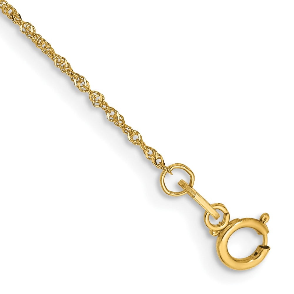 Auriga Fine Jewelry 14K Yellow Gold 1mm Singapore Chain Anklet 9inch for Women