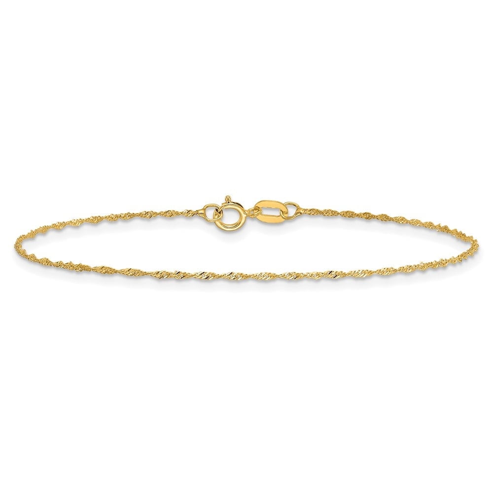 Auriga Fine Jewelry 14K Yellow Gold 1mm Singapore Chain Anklet 9inch for Women