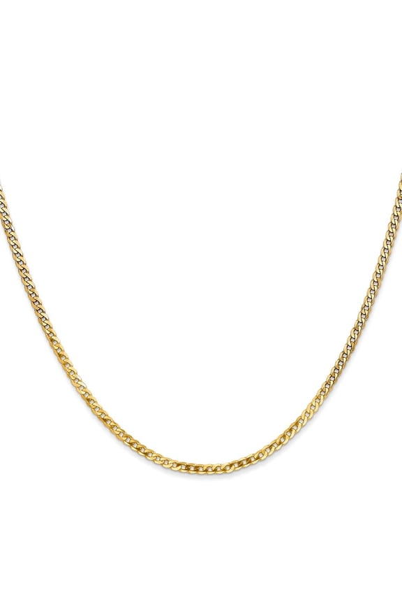 Fine Jewelry 14K Yellow Gold 2.2 mm Flat Beveled Curb Chain Necklace for Women 22"
