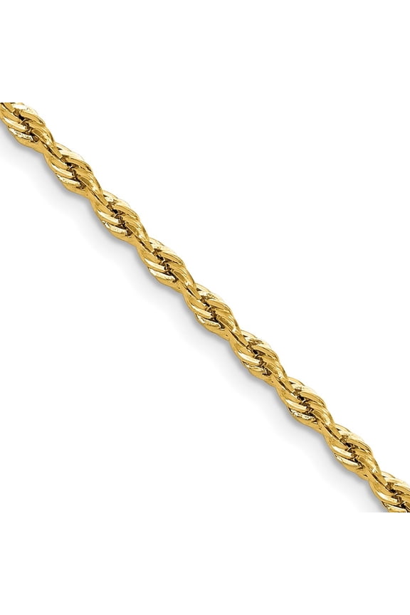 Fine Jewelry 14K Yellow Gold 2.5 mm Semi-Solid Rope Chain Necklace for Women 26"