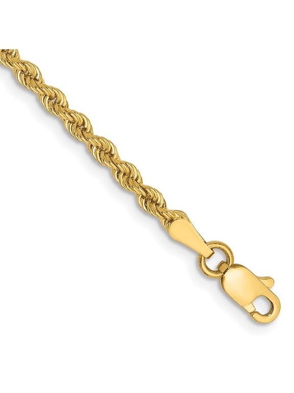 Fine Jewelry 14K Yellow Gold 2.5mm Regular Rope Chain Bracelet 7 inch for Women