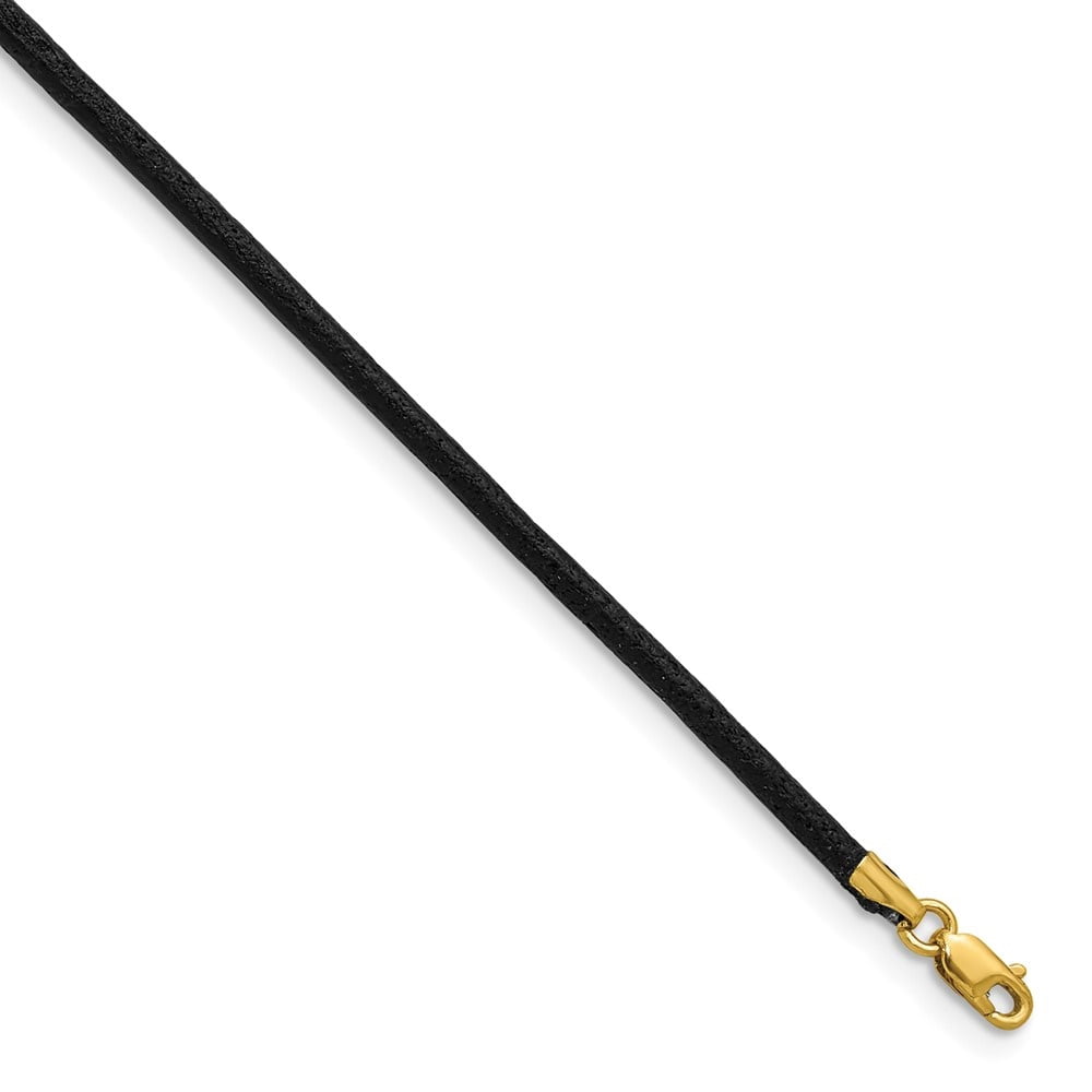Auriga Fine Jewelry 14K Yellow Gold 2mm 16in Black Leather Cord Necklace 16inch for Women