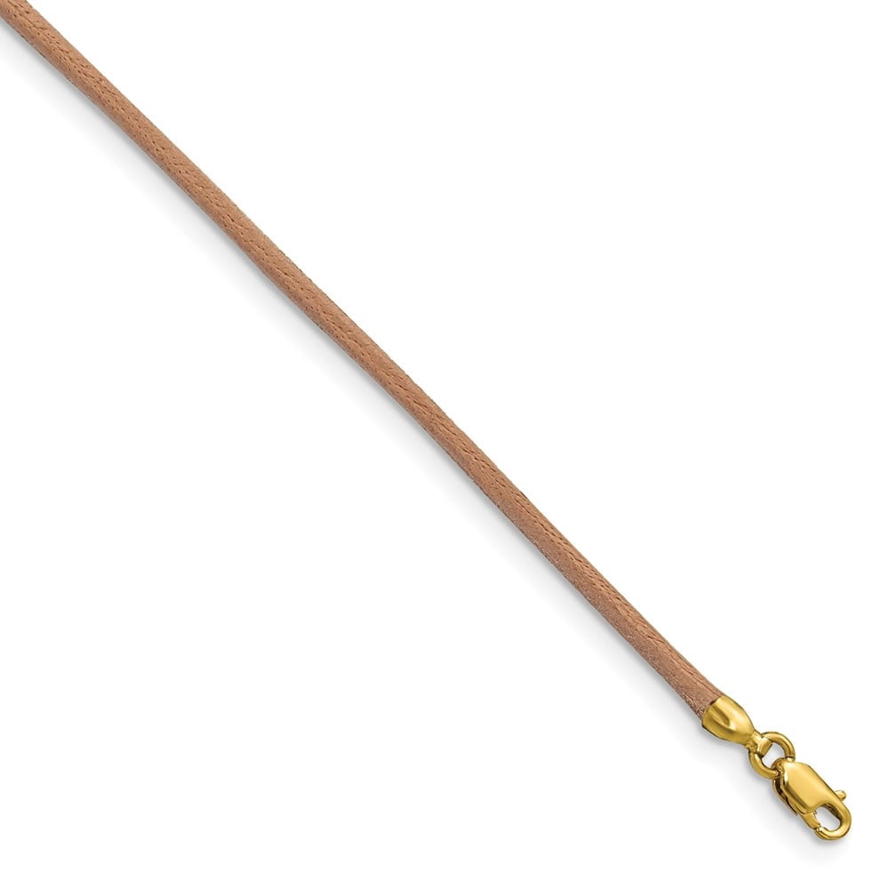 Auriga Fine Jewelry 14K Yellow Gold 2mm Natural Leather Cord Necklace 18inch for Women