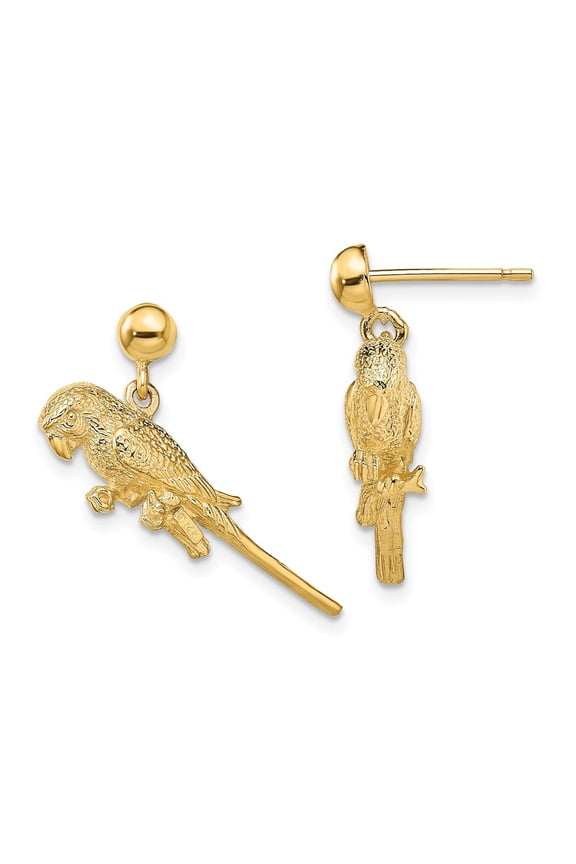 Fine Jewelry 14K Yellow Gold 3-D Parrot Dangle Earrings for Women(L-13.5mm, W-24.45mm)