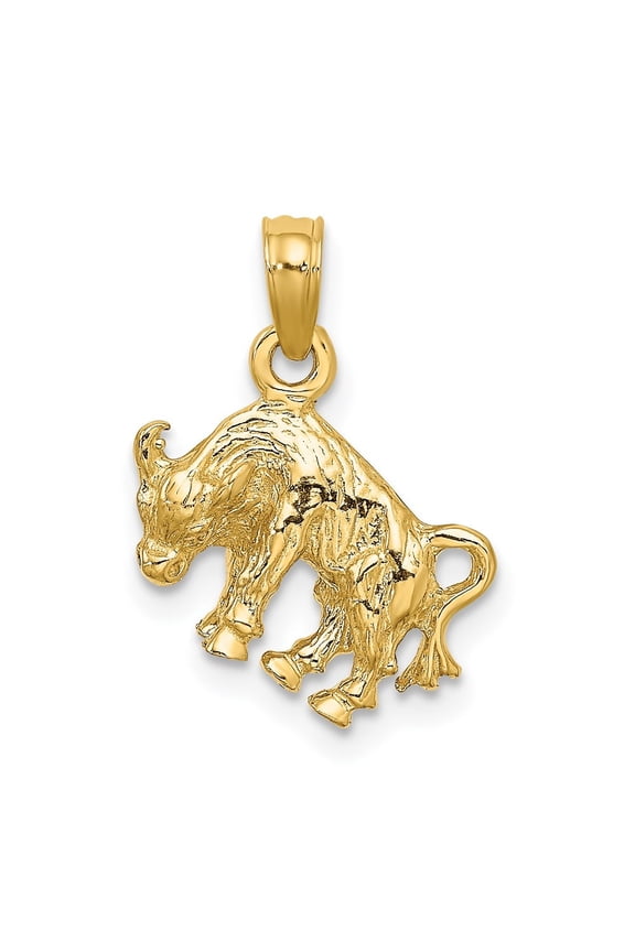 Fine Jewelry 14K Yellow Gold 3-D Taurus Zodiac Charm Pendant for Women (L-17.55 mm,W-13.3 mm)