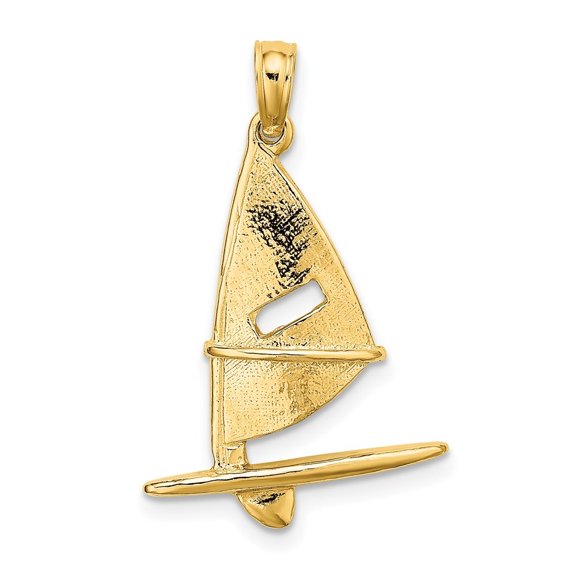 Auriga Fine Jewelry 14K Yellow Gold 3-D Textured Windsail Surfing Board Charm (L - 25.1 mm, W - 16.45 mm)