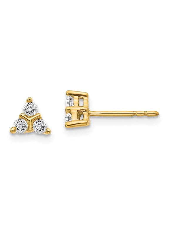 Fine Jewelry 14K Yellow Gold 3-stone Diamond Triangle Stud Earrings for Women