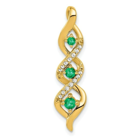 Auriga Fine Jewelry 14K Yellow Gold 3-stone Twisted Diamond and Emerald Chain Slide Pendant for Women (L- 30.4mm, W- 7.8mm)