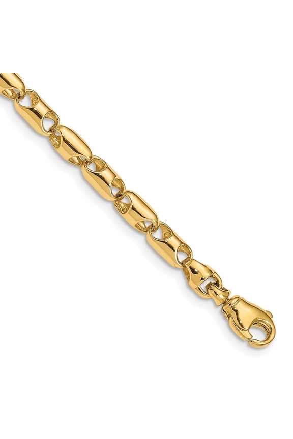 Fine Jewelry 14K Yellow Gold 4.1mm Fancy Barrel Link Chain Necklace 24inch for Women
