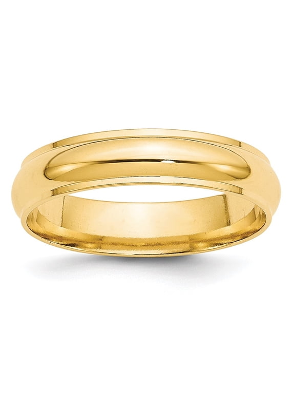 Fine Jewelry 14K Yellow Gold 5mm Half Round with Edge Wedding Band for Women Size 5