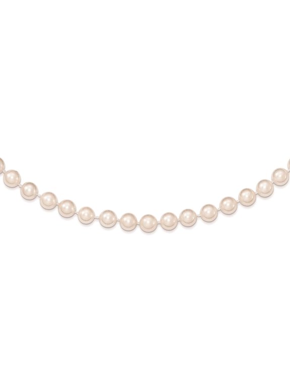 Fine Jewelry 14K Yellow Gold 6-7 mm Round White Saltwater Akoya Cultured Pearl Necklace for Women 20"