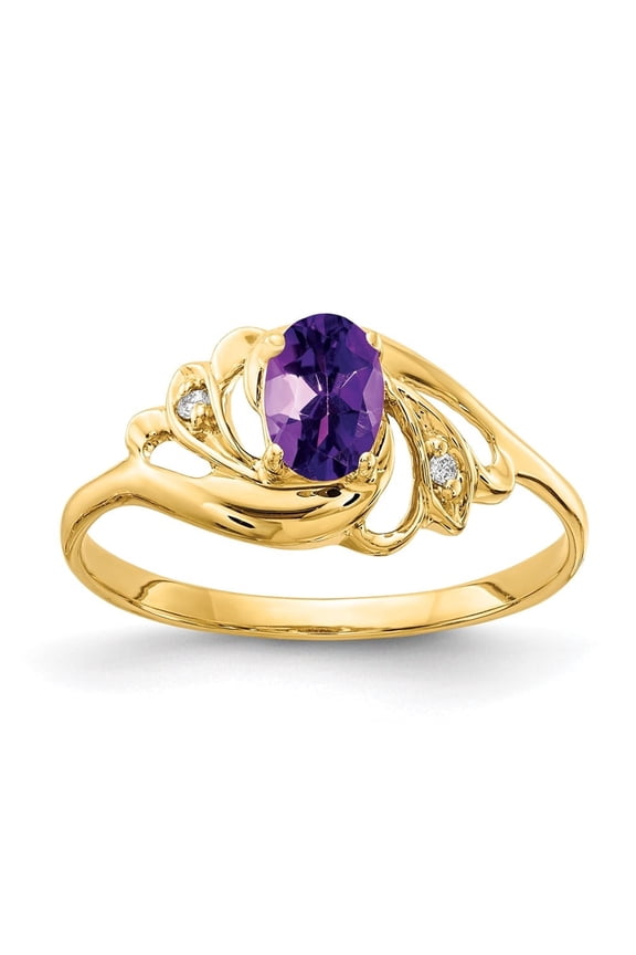 Fine Jewelry 14K Yellow Gold 6x4mm Oval Amethyst AA Diamond Ring for Women Size 6