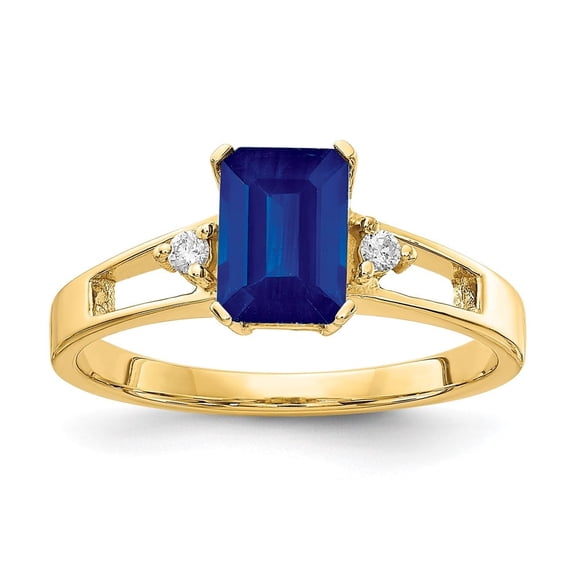 Auriga Fine Jewelry 14K Yellow Gold 7x5mm Emerald-cut Sapphire AA Diamond Ring for Women Size-6