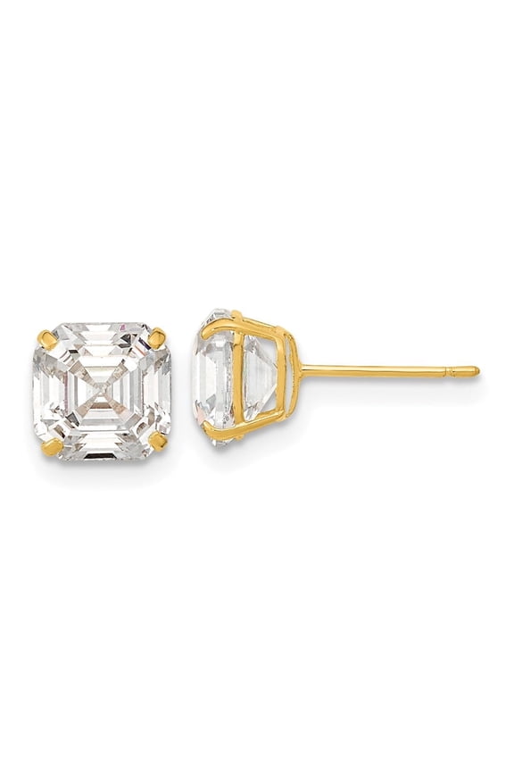 Fine Jewelry 14K Yellow Gold 7x7 Ascher Cut CZ Studs Stud Earrings for Women (L - 7mm, W- 7mm)