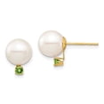 thumbnail image 1 of Auriga Fine Jewelry 14K Yellow Gold 8-8.5mm White Round FWC Pearl Peridot Stud Earrings for Women (L- 0.45 inch, W- 0.34 inch), 1 of 4