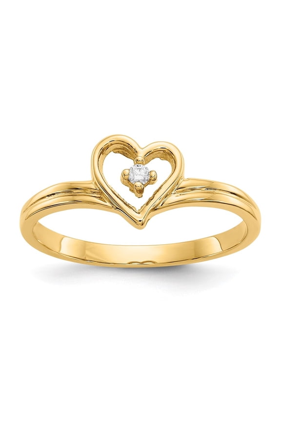 Fine Jewelry 14K Yellow Gold AA Diamond Heart Ring for Women Size 6