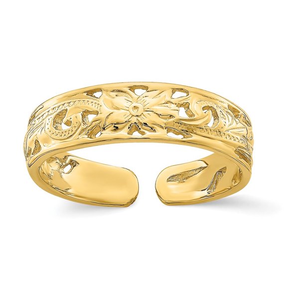 Auriga Fine Jewelry 14K Yellow Gold Adjustable Flower w/ Leaf Trim Toe Ring