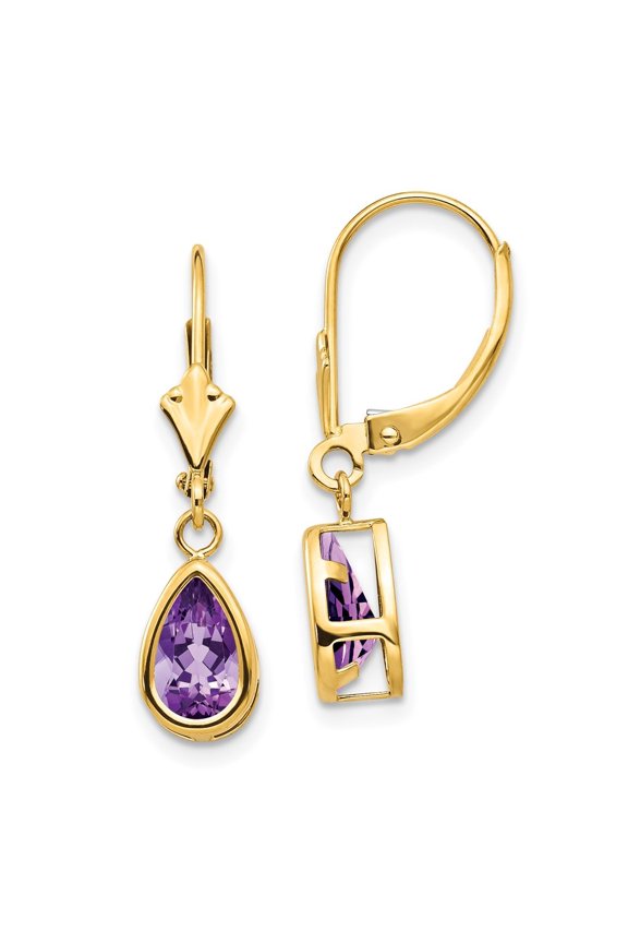 Fine Jewelry 14K Yellow Gold Amethyst Dangle Earrings for Women