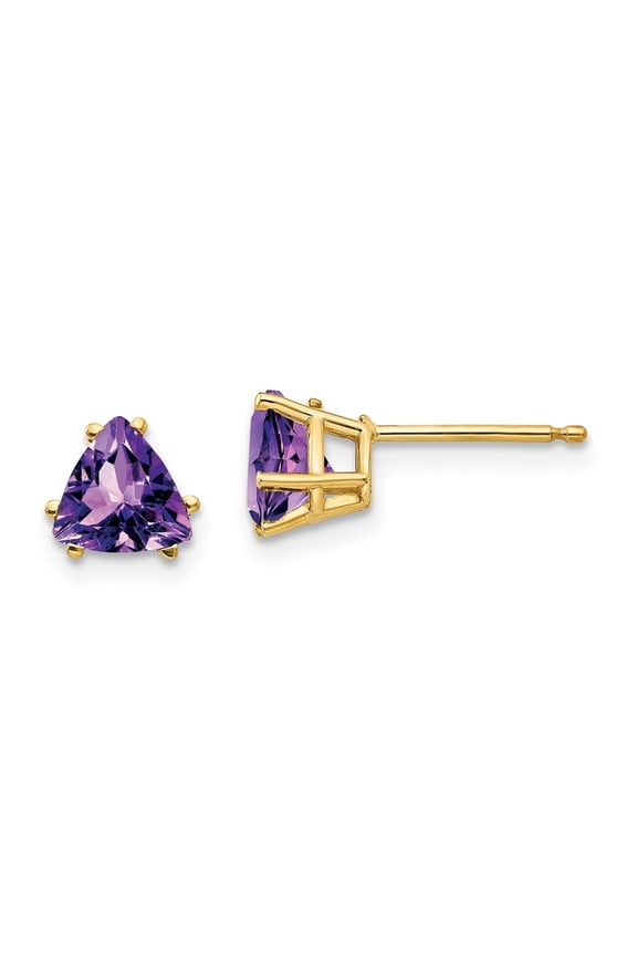 Fine Jewelry 14K Yellow Gold Amethyst Stud Earrings for Women (L- 0.24 inch, W- 0.24 inch)