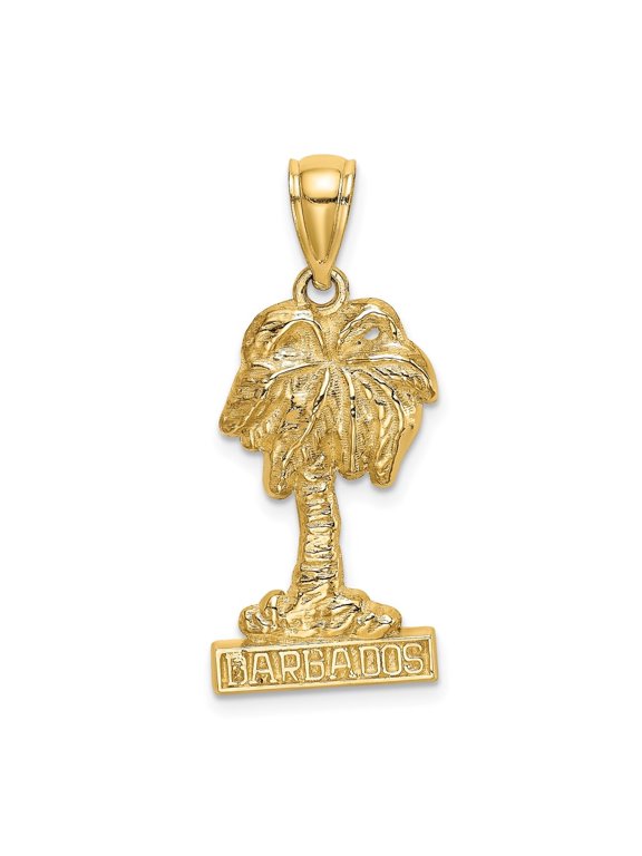 Fine Jewelry 14K Yellow Gold BARBADOS Palm Tree Charm for Women (L - 28.45 mm, W - 12 mm)