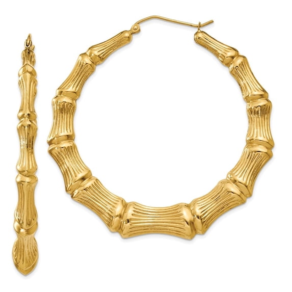Auriga Fine Jewelry 14K Yellow Gold Bamboo Hoop Earrings for Women(L-54mm, W-56mm)