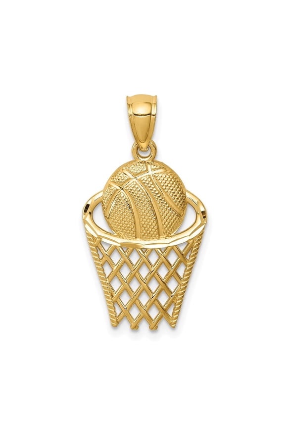 Fine Jewelry 14K Yellow Gold Basketball In Hoop Pendant for Women
