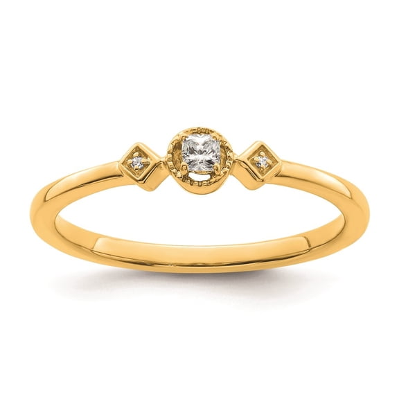 Auriga Fine Jewelry 14K Yellow Gold Beaded Edge Petite 3-Stone 1/15 carat Cushion Diamond Engagement Ring for Women Size 7