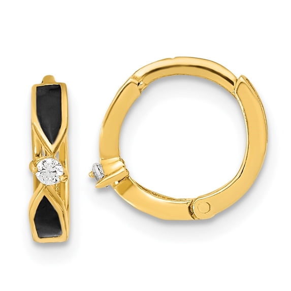 Auriga Fine Jewelry 14K Yellow Gold Black Onyx Hoop Earrings for Women (L - 11mm, W- 11mm)