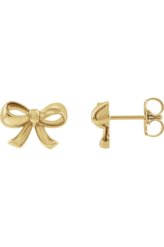 Fine Jewelry 14K Yellow Gold Bow Stud Earring for Women (L- 12.02 mm, W- 8.62 mm)