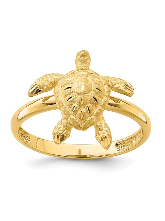 Fine Jewelry 14K Yellow Gold Brushed & D/C Turtle Ring for Women Size 7
