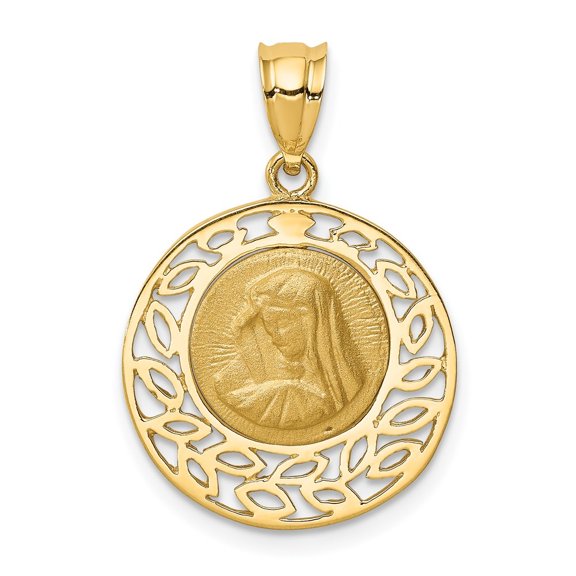Auriga Fine Jewelry 14K Yellow Gold Brushed & Polished Virgin Mary Pendant for Women