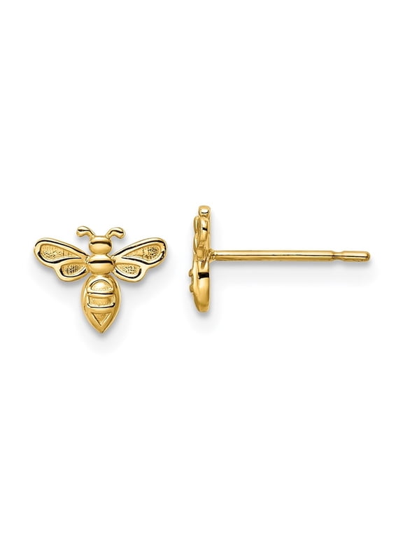 Fine Jewelry 14K Yellow Gold Bumble Bee Stud Earrings for Women (L- 6.5mm, W- 8mm)