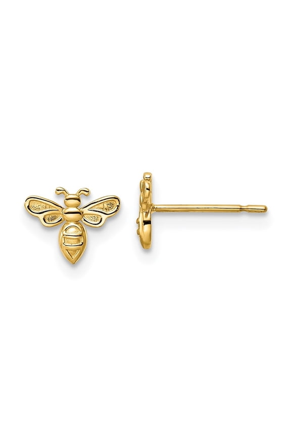 Fine Jewelry 14K Yellow Gold Bumble Bee Stud Earrings for Women (L- 6.5mm, W- 8mm)