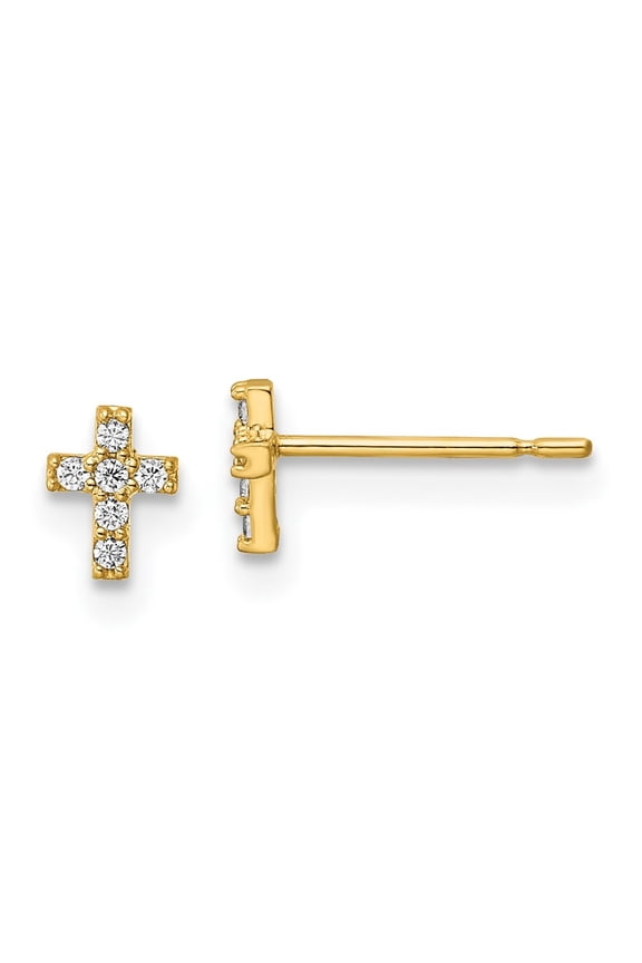 Fine Jewelry 14K Yellow Gold CZ Cross Stud Earrings for Women