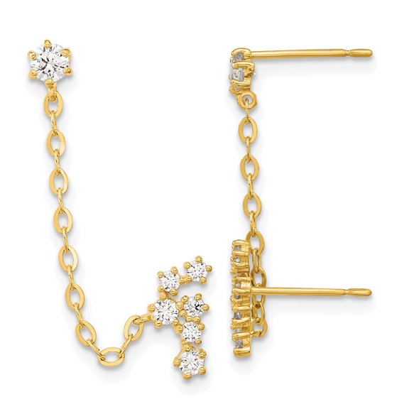Auriga Fine Jewelry 14K Yellow Gold CZ Double with Chain Constellation Earrings for Women(L-36mm, W-10mm)