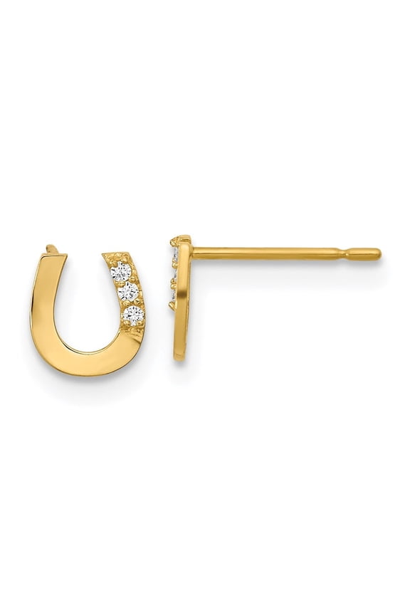 Fine Jewelry 14K Yellow Gold CZ Horseshoe Stud Earrings for Women (L -6mm, W-6mm)