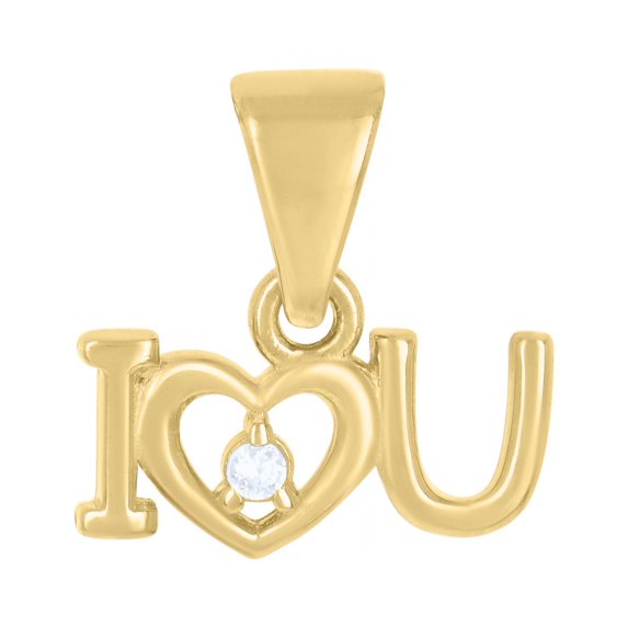 Auriga Fine Jewelry 14K Yellow Gold CZ I Love You Heart Charm Pendant (L- 12.6mm, W- 11.7mm) for Women