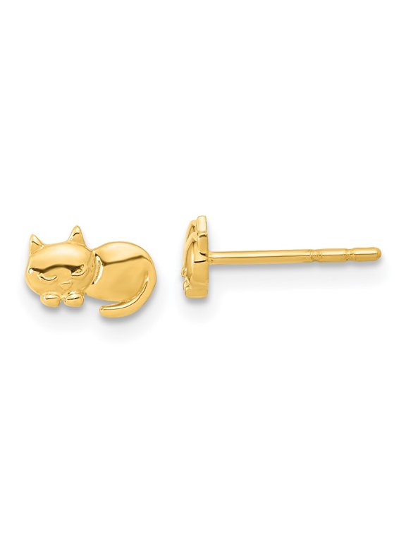 Fine Jewelry 14K Yellow Gold Cat Stud Earrings for Women(L- 5.15mm, W- 7.05mm)