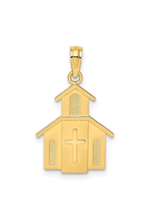 Fine Jewelry 14K Yellow Gold Church w/ Cross On Door Charm for Women (L - 21.85 mm)