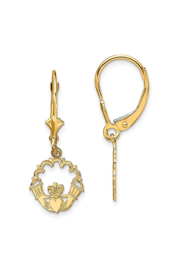 Fine Jewelry 14K Yellow Gold Claddagh Dangle Earrings for Women(L- 27mm, W-10.8mm)