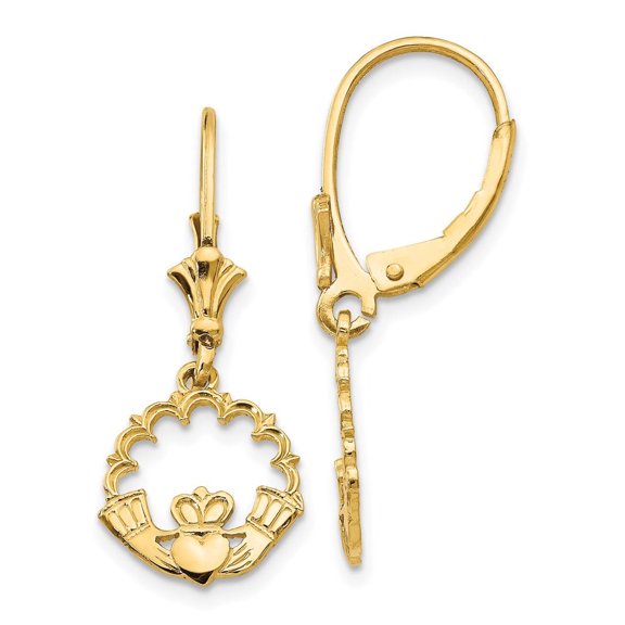 Auriga Fine Jewelry 14K Yellow Gold Claddagh in Circle Dangle Earrings for Women(L- 30mm, W- 11mm)
