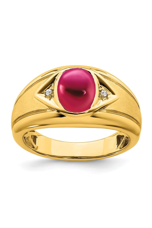 Fine Jewelry 14K Yellow Gold Created Ruby and Men's Diamond Ring Size- 10