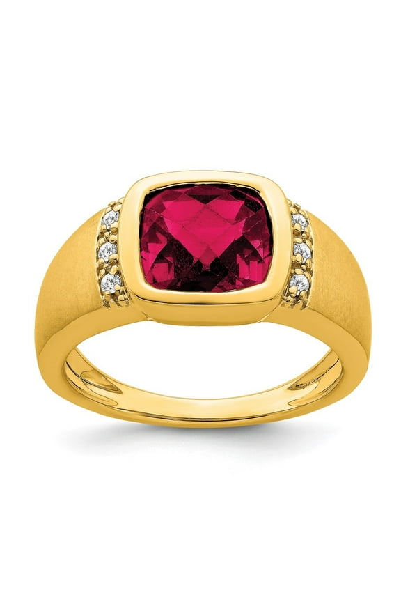 Fine Jewelry 14K Yellow Gold Created Ruby and Men's Diamond Ring Size 10