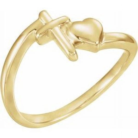 Auriga Fine Jewelry 14K Yellow Gold Cross & Heart Chastity Ring for Women Size 6