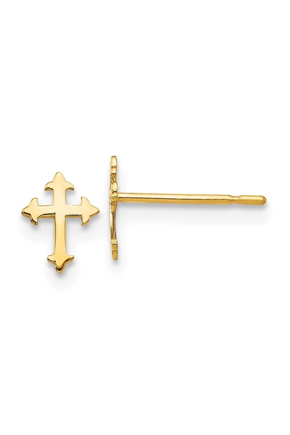 Fine Jewelry 14K Yellow Gold Cross Stud Earrings for Women (L- 6mm, W- 5mm)