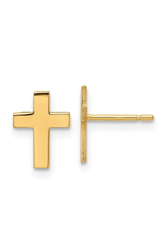 Fine Jewelry 14K Yellow Gold Cross Stud Earrings for Women (L-9.3mm, W-7.2mm)