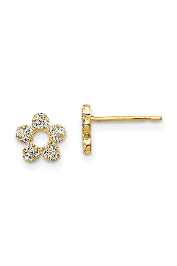 Fine Jewelry 14K Yellow Gold Cubic Zirconia Flower Stud Earrings for Women
