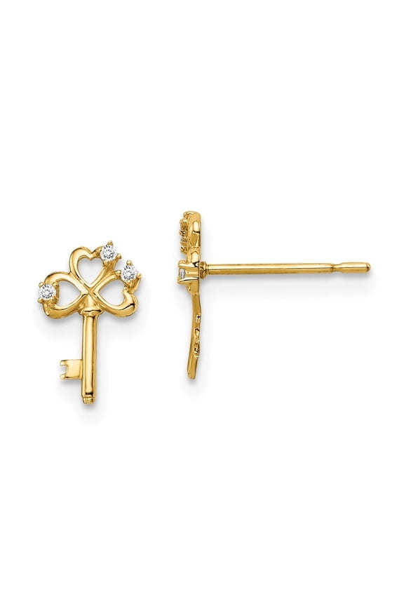 Fine Jewelry 14K Yellow Gold Cubic Zirconia Key Three Heart Stud Earrings for Women